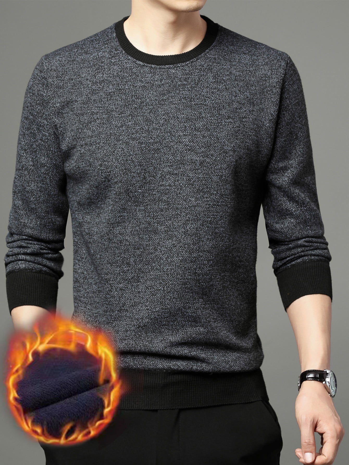Men Solid Thermal Sweater - Walmart.com