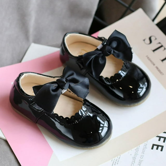 Zapatos para niños pequeños Zapatos de princesa de cuero pequeños antideslizantes con lazo de moda lindo para niñas_a