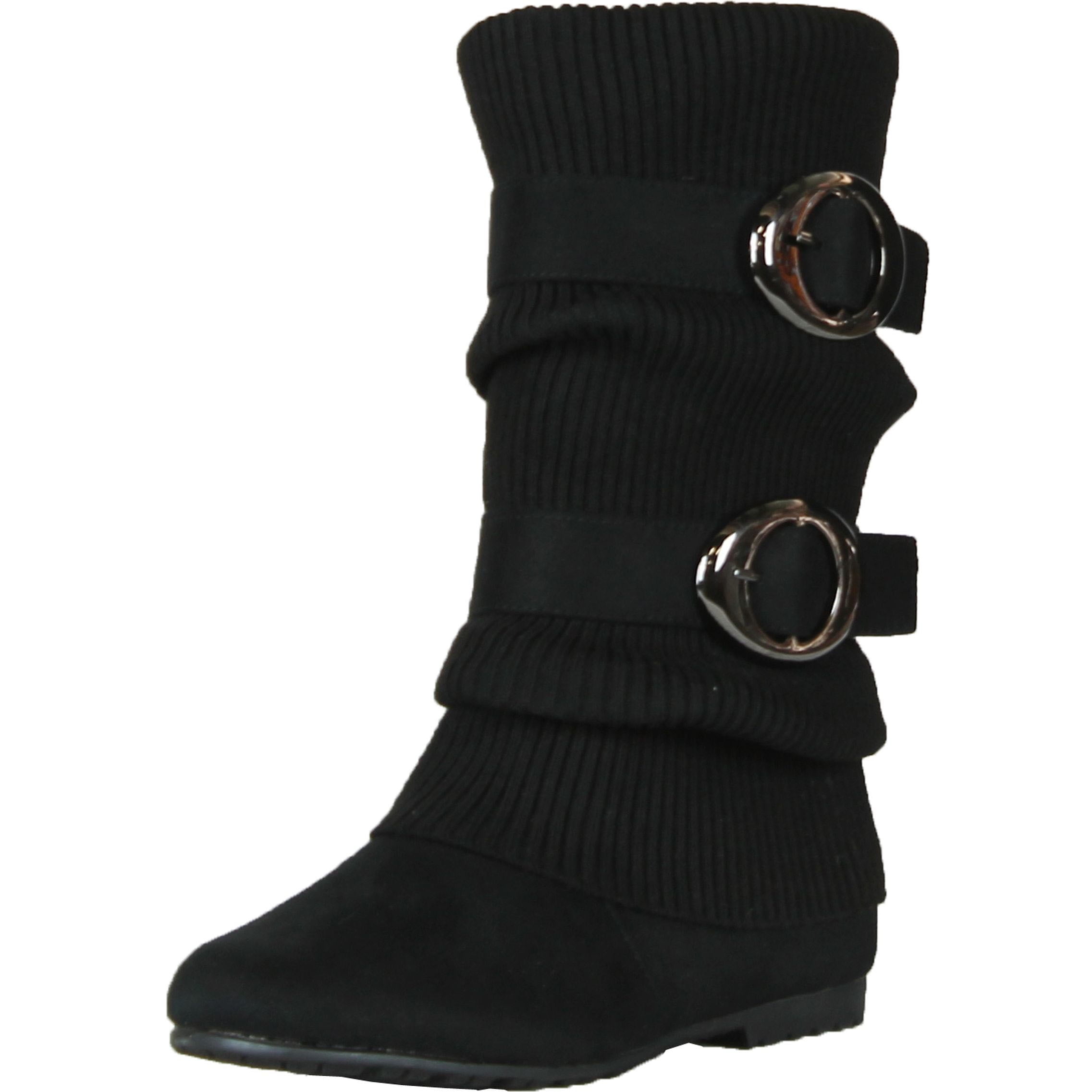 ANNA NO60 Women'S Knitting Shaft Flat Bottom Boots, Black, 5.5