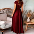 thumbnail image 4 of Women's Deep V Neck Short Sleeve Long Dresses Pleated High Waist Slit Club Party Evening Maxi Dress Dress Women Long Sleeve Tunic Women for Women Casual Beach with Sleeves Dress Casual Fitted Dress, 4 of 6