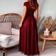 thumbnail image 4 of Vestido largo plisado con escote en V profundo para mujer: vestido de fiesta de noche con abertura y cintura alta, diseño estampado de poliéster, 4 of 7