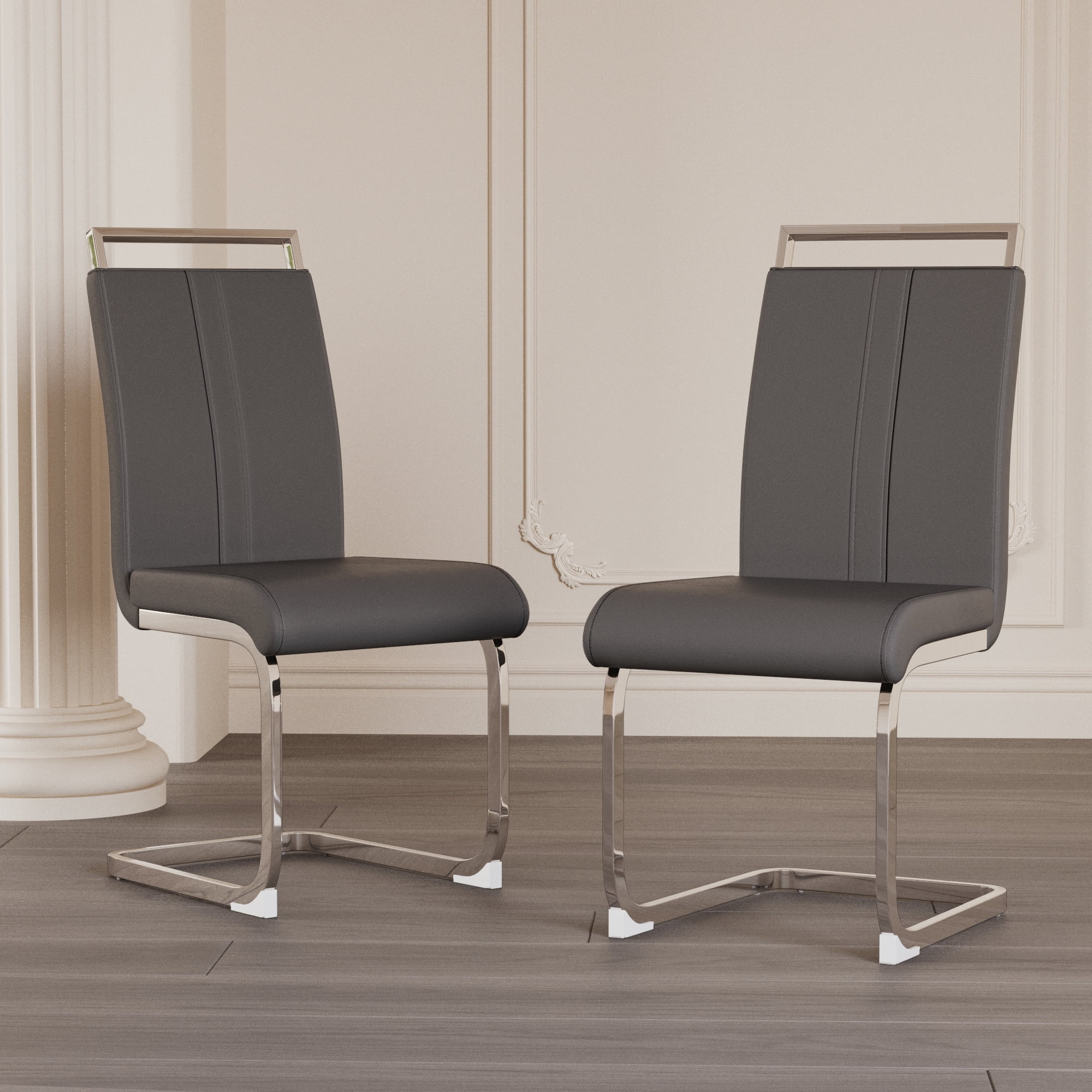 Dining Chairs Set of 4 PU Leather High Back Upholstered Chairs with Gold Metal Legs for Home Kitchen Dining Room Patio, Grey