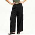thumbnail image 6 of Hvogkswy Cargo Pants for Women Elastic Drawstring Straight Leg Loose Long Trousers Multi Pockets Solid Casual Athletic Work Pants S-3XL, 6 of 9