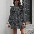 thumbnail image 2 of Vestido con volantes florales, cuello alto y manga larga en color negro, talla XL, 2 of 8