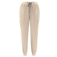 thumbnail image 4 of Ktyne Women's Scrub Pants Soft Stretchy Scrub Bottoms Moisture Wicking Slim Fit Cargo Scrub Pants with Pockets Lightweight Drawstring Scrub Bottoms Beige S, 4 of 5