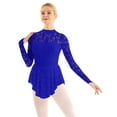 thumbnail image 3 of Rswnyirn Women's Floral Lace Figure Skating Dress Long Sleeve Gymnastics Ballet Leotard Dance Dress Royal Blue L, 3 of 7