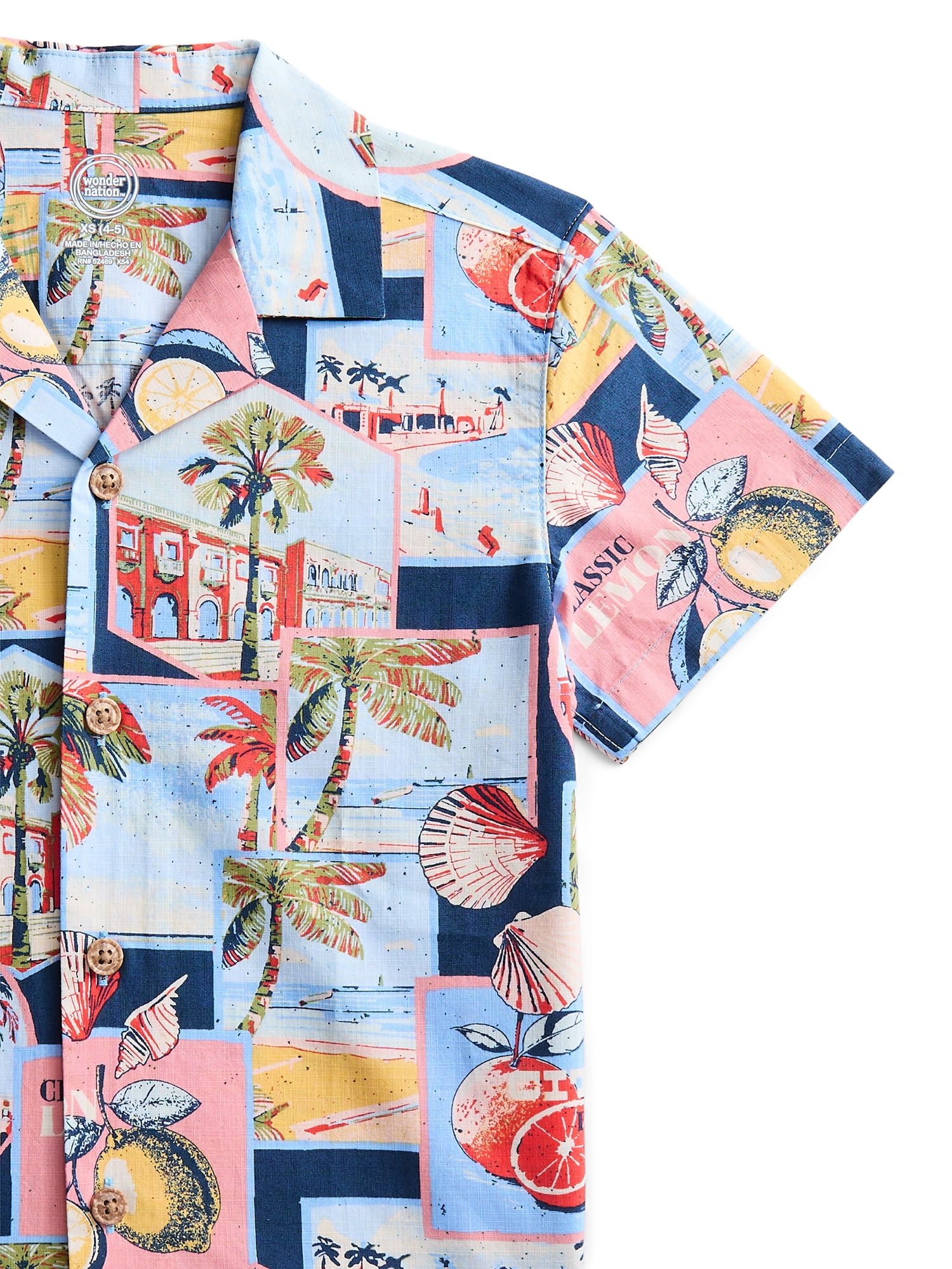 Wonder Nation Boys' Cotton Camp Shirt with Short Sleeves, Sizes 4-18 & Husky