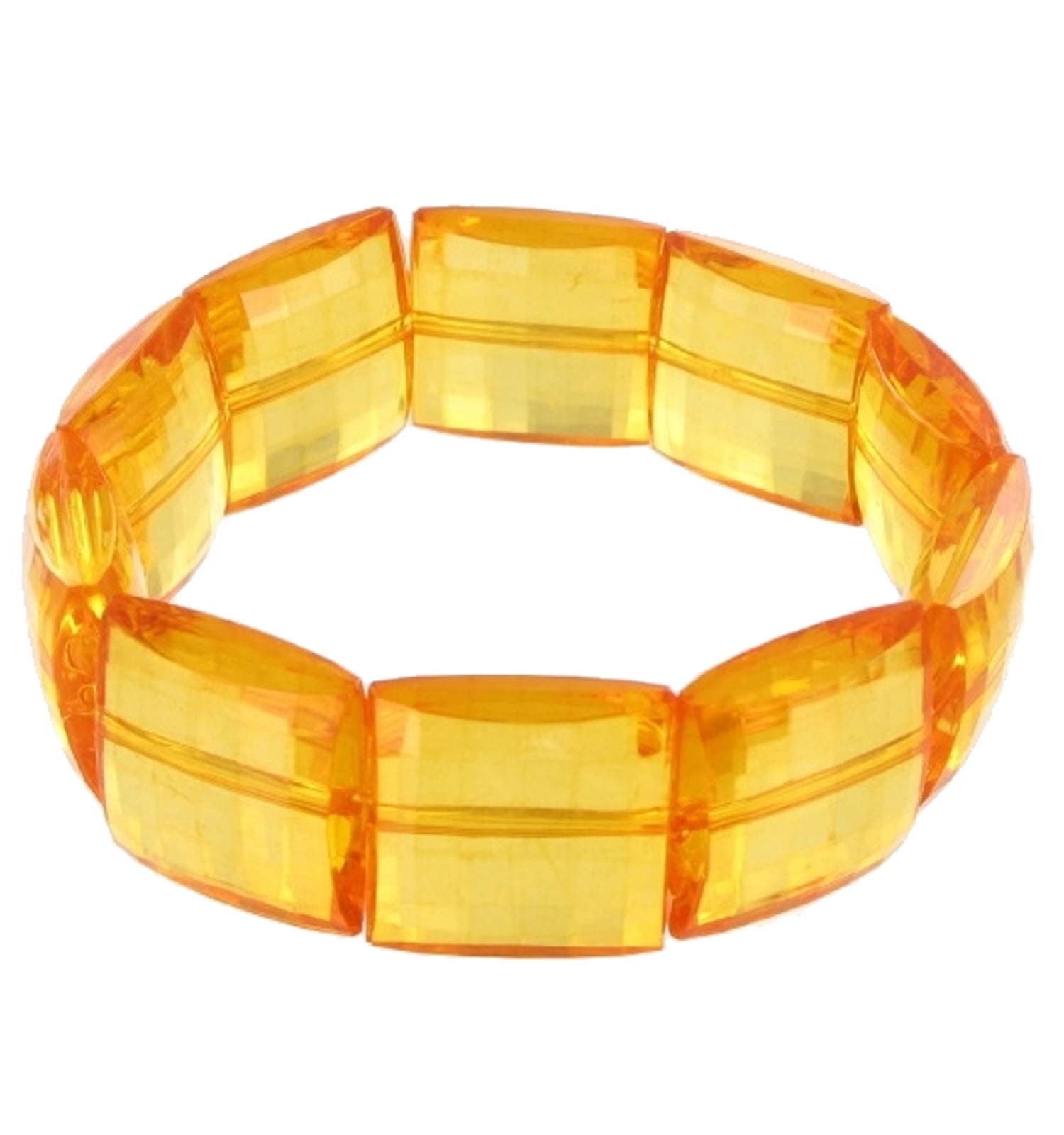 Clear Orange Plastic Square Beaded Stretch Bracelet