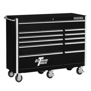 extreme tools ex5611rcbk 11 drawer roller cabinet with ball bearing slides, 56-inch, black high gloss powder coat finish