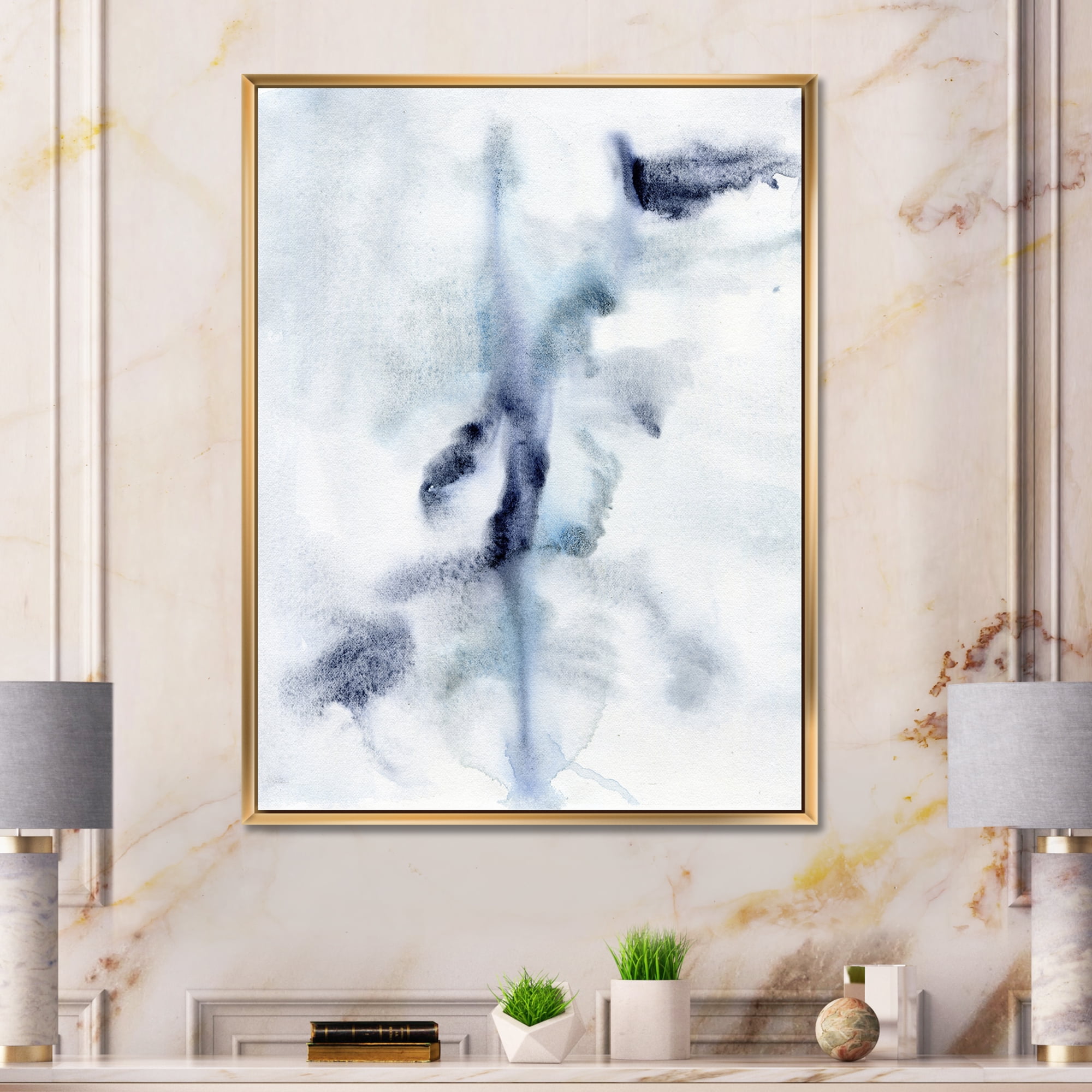 Designart 'Abstract Of Clouds Dark Blue Colored IV' Modern Framed Canvas Wall Art Print