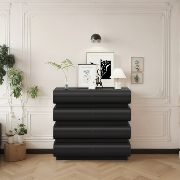 8-Drawer Dresser for Bedroom, Modern Handle-Free Chest of Drawers, Sturdy Black Storage Cabinet