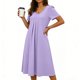 thumbnail image 2 of TaTaai Ladies V-Neck Short Sleeve Casual Dress Solid Color Classic Style with Functional Pockets Comfortable Stretchy Material Midi Dress for Spring Summer Daily Wear and Various Occasions Gift, 2 of 6