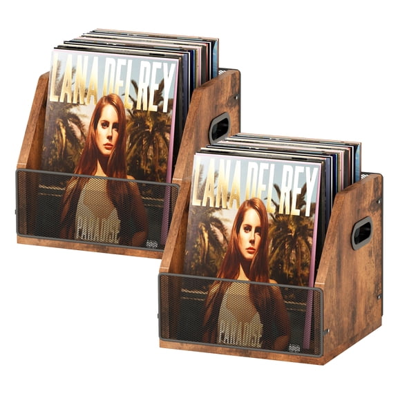 2 Pack Vinyl Storage, Record Crates, Metal & Wooden LP Crate