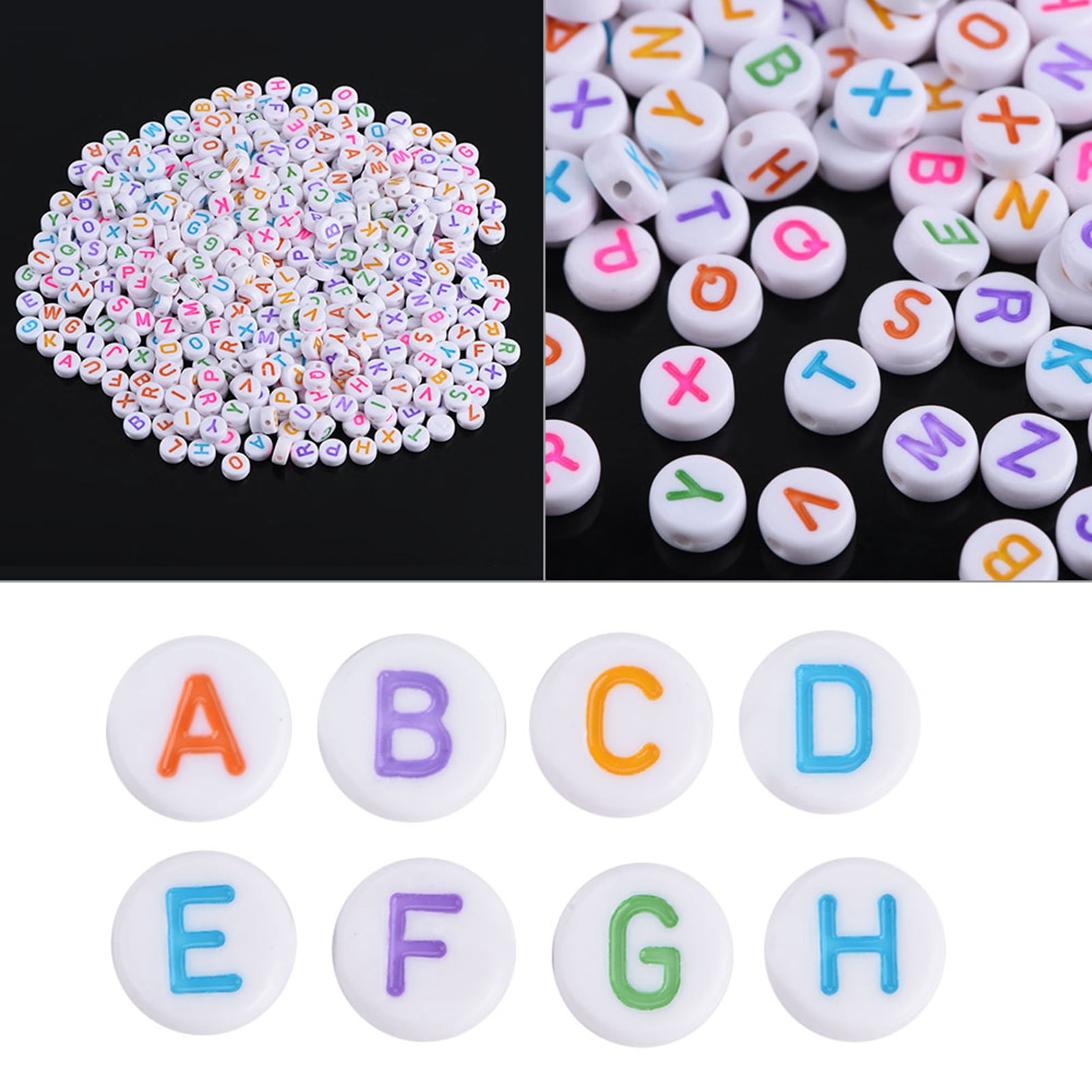 500 Pcs Perles Lettres Pour Bracelet, 6,4 Perles Alphabet 5 Styles Perle De Lettre Blanche