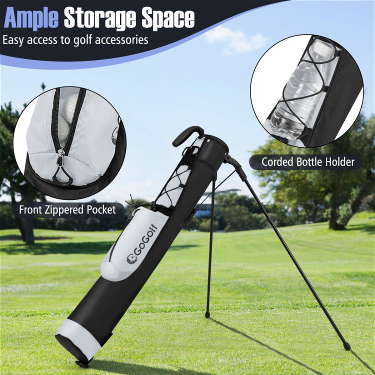 1. Portable Golf Carry Bag Grey Black Dual Carrying Shoulder Strap Top Handle
