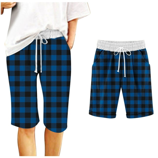 Womens Shorts Casual Printed Drawstring Five Point Lightweight Polyester Pants for Daily Summer