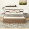 thumbnail image 3 of Euroco Wood Queen Size Platform Bed with Shelf and Charging Station, Natural, 3 of 13