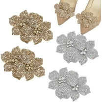 4 PCS Floral Shoe Decorations Without Buckle Burlywood WhiteSmoke Handmade Rhinestone Shoe Decoration Charms Flower Shape Elegant Shoe Clips for DIY Crafts Bridal Shoes Bag Decoration