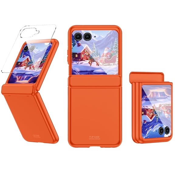 Vizvera for Motorola Razr 2024/2025/2026 Phone Case,With Hinge Protection,Screen Protector,Slim Full-Body Rugged Anti-Scratch Shockproof Case-Orange