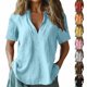 thumbnail image 1 of Sudadera con cremallera,Camisa de lino de manga corta con cuello en V para mujer, top informal de color liso, mezcla de poliéster, cómoda para uso diario en casa o en la oficina, sopatenor, 1 of 9