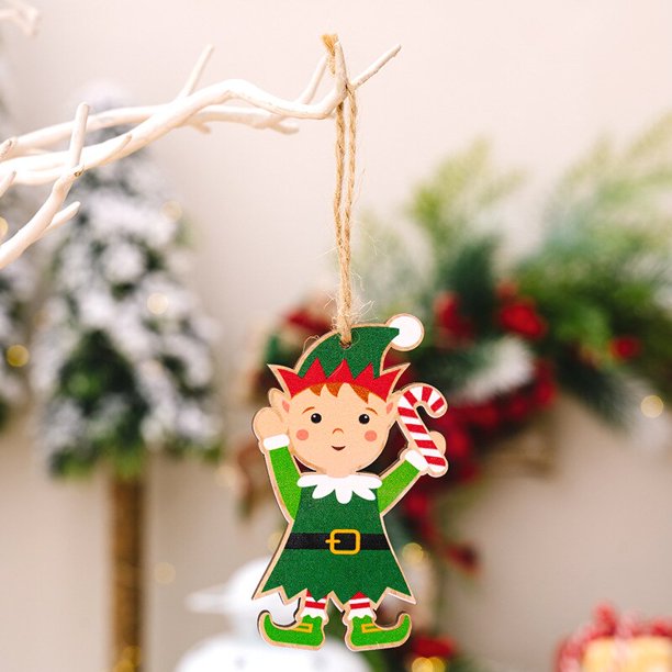 Colgantes de madera de ciervo coloridos para Navidad, adorno de árbol de Navidad, artesanías de madera para el hogar, decoración de fiesta de navidad