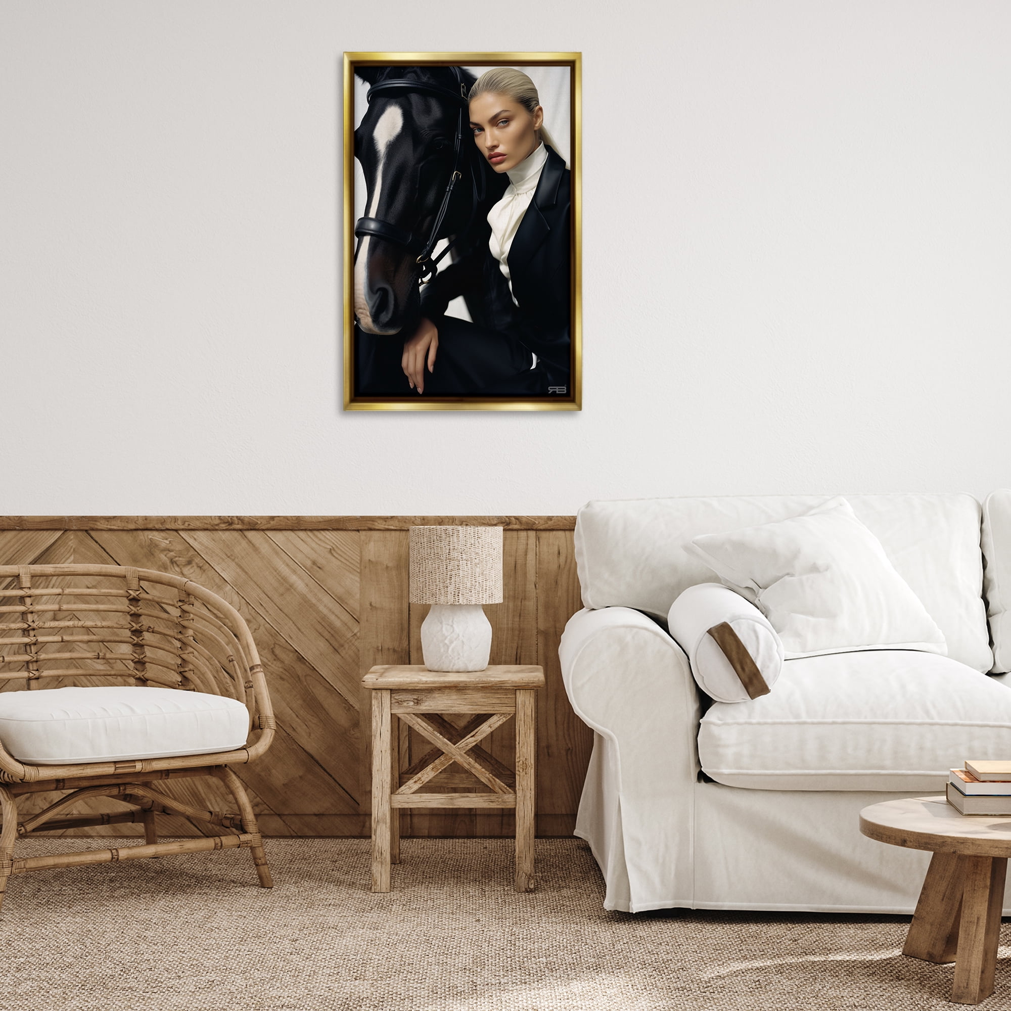 Stupell Industries Fashionable Equestrian Girl People Painting Gold Floater Framed Canvas Art Print Wall Art, 21 x 31