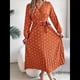 thumbnail image 4 of Vestido Plisado de Larga con Cuello en V y Lunares para Mujer, Informal, Holgado y con Cinturón Color Naranja L, 4 of 10
