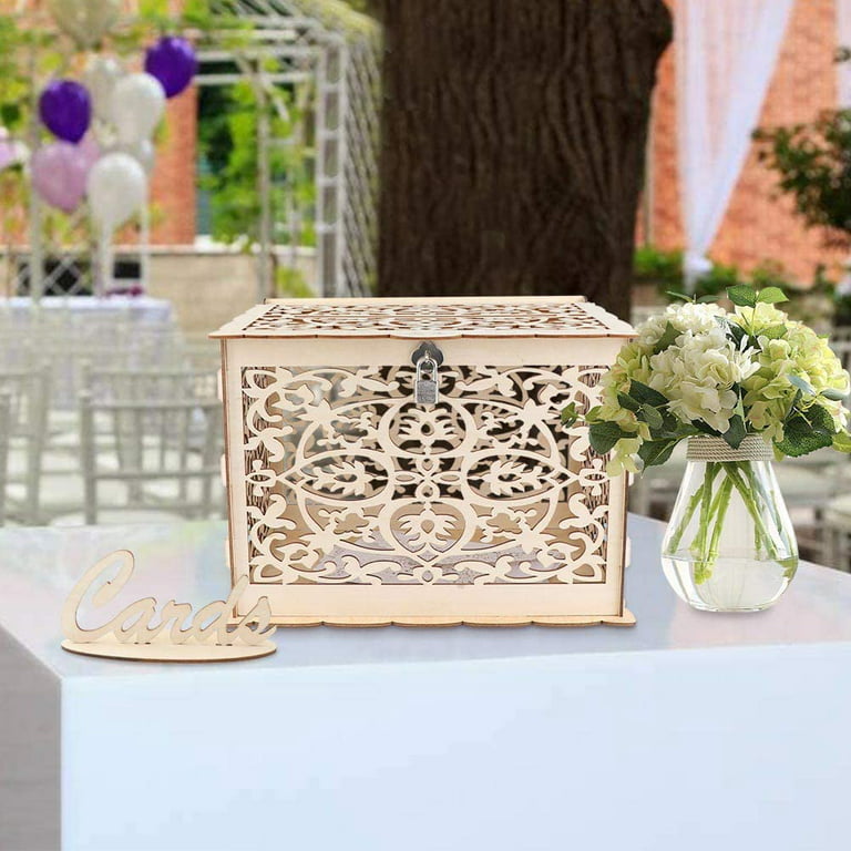 Rustic Wooden Wedding Card Box with Lock and Arched Small Sign EWBA002