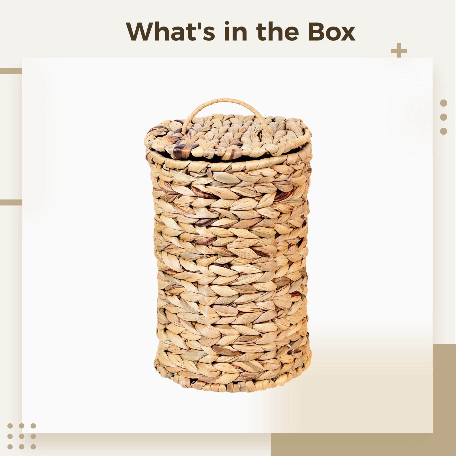 Handwoven Gourd Grass Trash Can with Lid – Rustic Wicker Bathroom Trash Can | Multi-Functional Waste Bin for Kitchen, Office & Home Decor