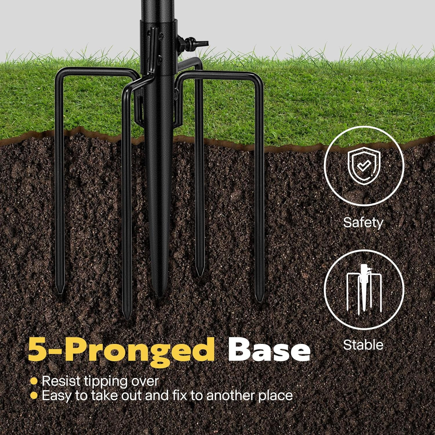 SPECSTAR Bird Bath, Polyresin Birdbath Bowl with Metal Stake, 29 inch Height Outdoor Freestanding Birdfeeder, 1.4 Gallons, 5-Pronged Base, Bronze