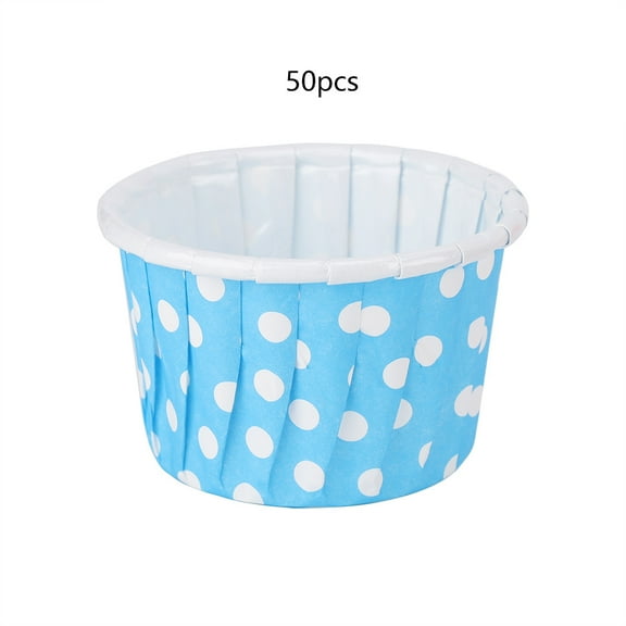 50Pcs Mini Cupcake Liners Paper, Round Dot Cake Baking Cups For Home Party Wedding, Blue