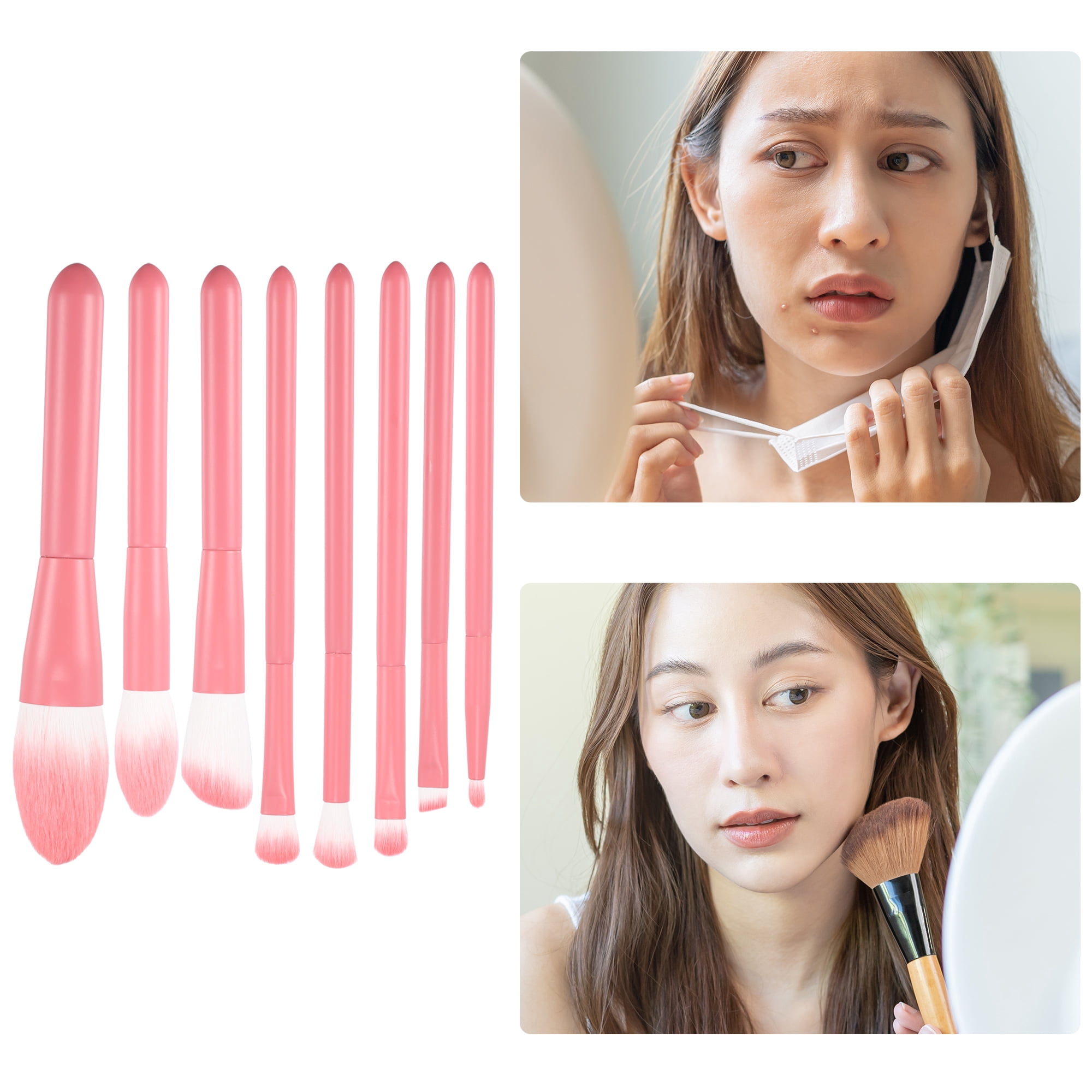 Unique Bargains 8 Pcs Makeup Brush Set Travel Pink
