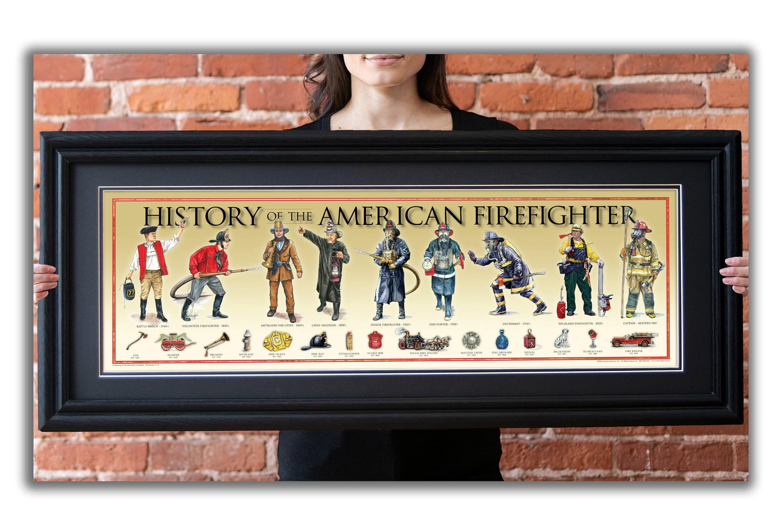 Firefighter - Framed 2” Black Double Matted, Grooved Molding 11 ¾" x 36”