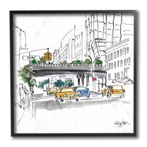 Stupell Industries City Taxi Underpass Urban Architecture Watercolor Black Framed by Mark Higden