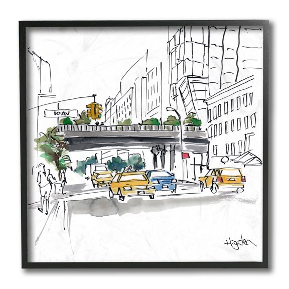 Stupell Industries City Taxi Underpass Urban Architecture Watercolor Black Framed by Mark Higden