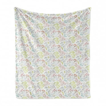 Artwork Soft Flannel Fleece Throw Blanket, Blossoming Floral Pattern in Colorful Muted Tones Buds and Leaves Branches, Cozy Plush for Indoor and Outdoor Use, 70" x 90", Multicolor, by Ambesonne