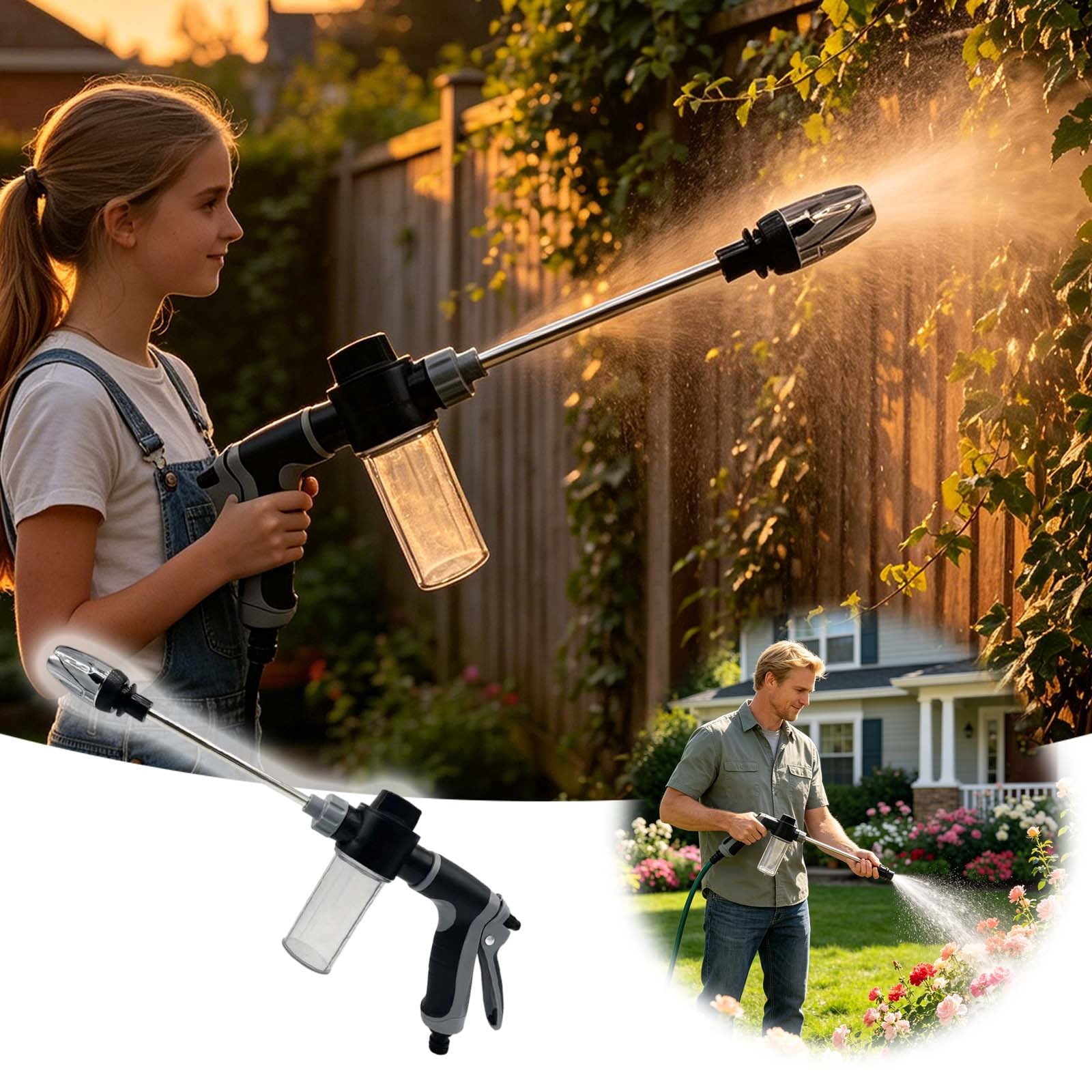 5m Garden Hose Spray Gun Kit with Foam Cannon, Adjustable Car Wash Sprayer for Cleaning