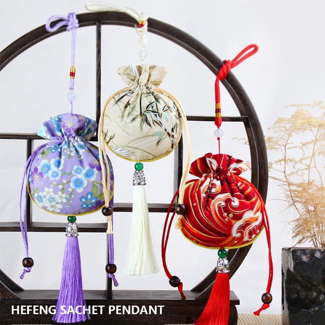 pitrice Sac à Sachets Style Chinois Traditionnel Sacs Délicats avec Pompons Pochette Rétro Pendentif Motif Imprimé Ornement de Fête Rouge Type 1 Rouge Vin Type 3