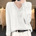 thumbnail image 2 of Fartey V Neck Knitted Sweaters for Women Loose Fit Long Sleeve Pullover Sweater Elegant Solid Color Sweaters Cozy Warm Jumper Tops White XL, 2 of 4