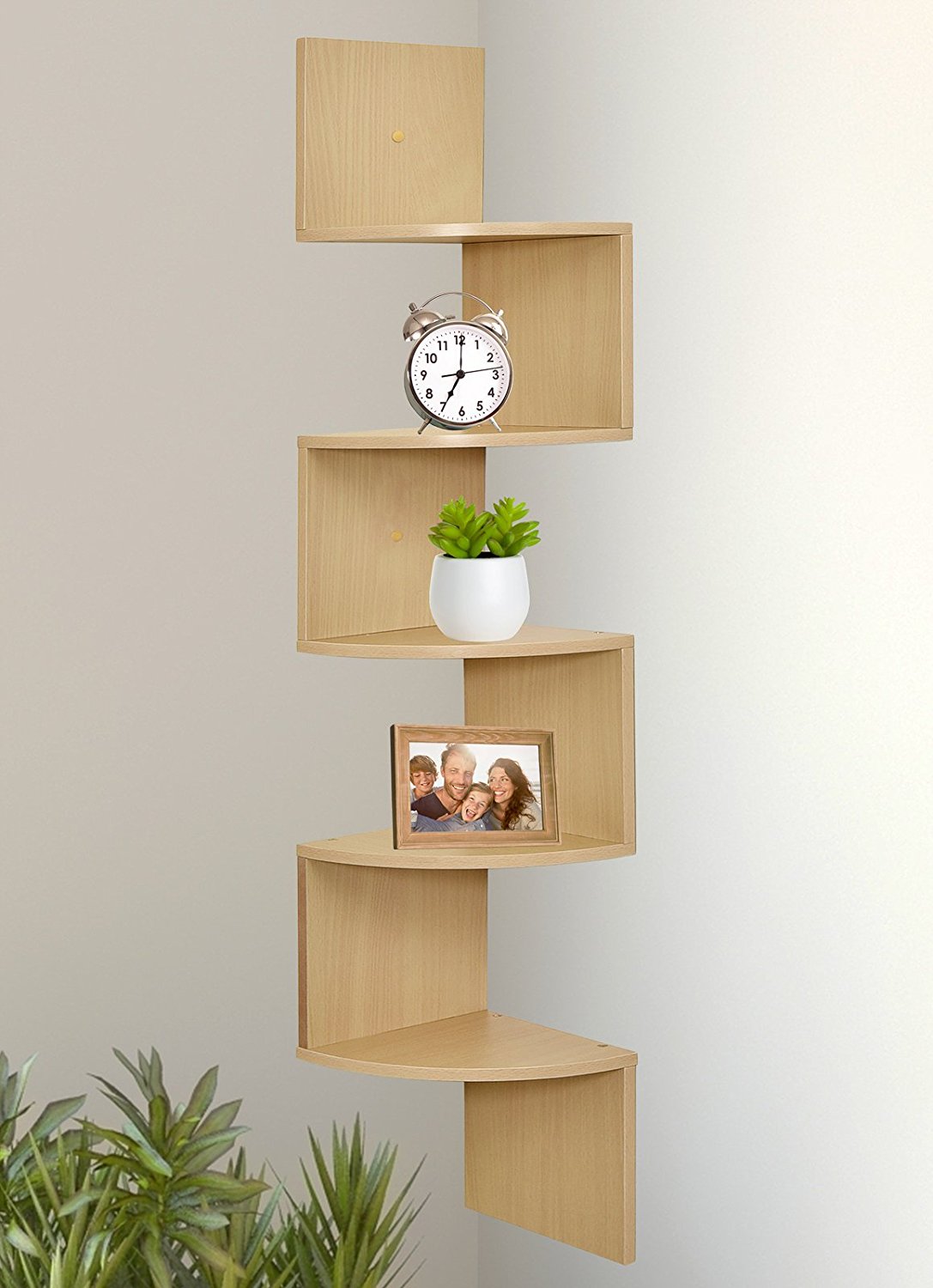 Greenco 5 Tier Wall Mount Floating Corner Shelves Natural Finish ...