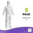 thumbnail image 2 of White Disposable Coveralls for Men & Women, Large. Pack of 5 Waterproof SMS Lab Coveralls 60 GSM with Hood, Boots, Elastic Wrists. Unisex Tear Resistant Painters Suit Disposable, 2 of 8