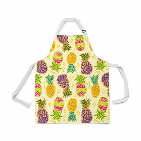 

ASHLEIGH Adjustable Bib Apron for Women Men Girls Chef with Pockets Cute Colorful Pattern Hand Drawn Pineapple Novelty Kitchen Apron for Cooking Baking Gardening Pet Grooming Cleaning