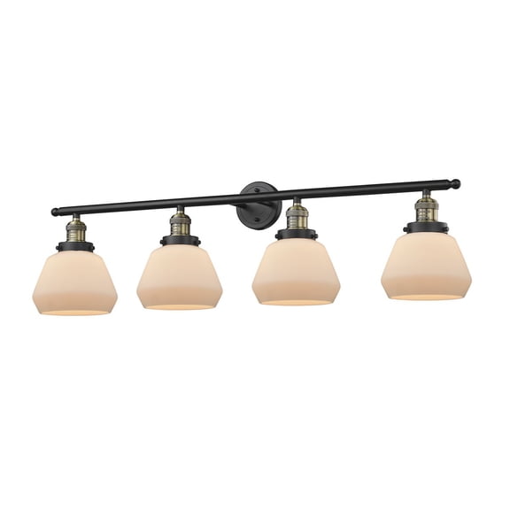 Fulton Black Antique Brass Four-Light LED Bath Vanity with Matte White Cased Sphere Glass