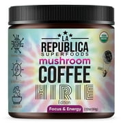 LRLA SUPERFOODS Organic Mushroom Coffee (HIRIE Special Edition) 35 Servings with 7 Superfood Shrooms, 100% Fair Trade Rich Medium Roast Arabica Coffee, USA Made