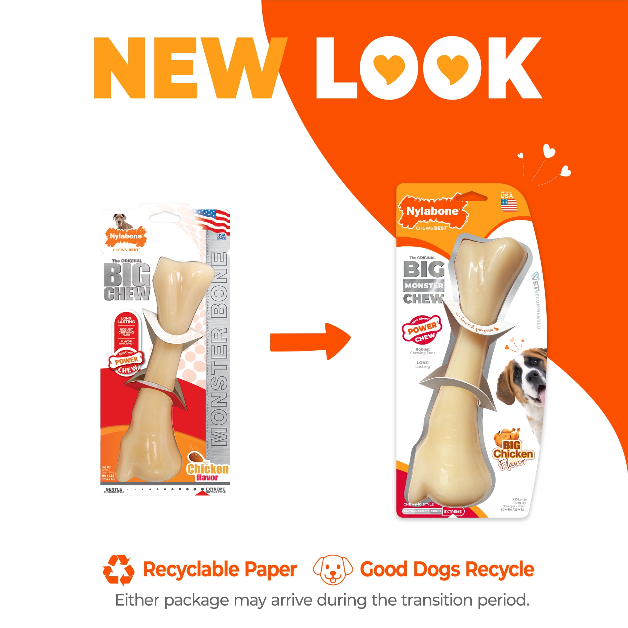 Nylabone Power Chew Monster Bone Dog Toy, Dog Chew Toy, Chicken Flavor, XX-Large, 1 Count