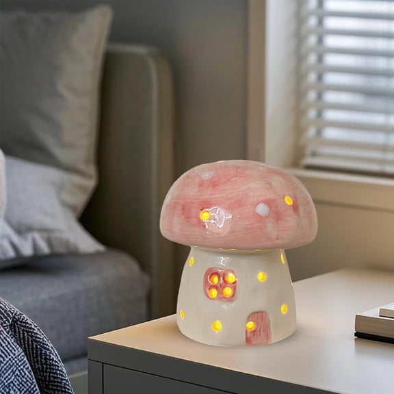 Uxgjfwu Ceramic Christmas Mushrooms, Light Up Tabletop Holiday Ornaments, Magical Forest Theme Decor for Desktop, Shelf Display