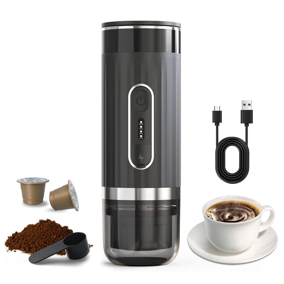 Xirurus 3-in-1 Portable Electric Espresso Machine 20 Bar Cordless Coffee Maker 80ml Cup Built-in 2000mAh Battery Compatible with DG NES Capsules and Ground Coffee for Travel Camping Black