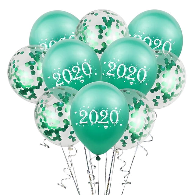 10 globos con números y confeti, 4 colores, para decoración de cumpleaños y Navidad. Verde