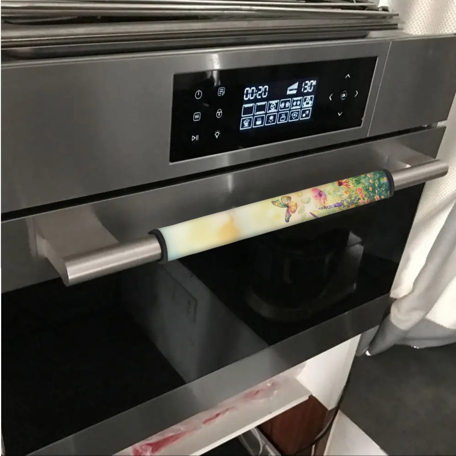 SEANATIVE Neoprene Fridge Door Handle Covers Set of 6 Electrical Kitchen Appliance Decor Handles Anti-Skid Protector for Oil Stains, Fingerprints, Liquids, Butterfly Daisy Flowers Yellow