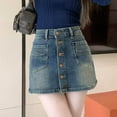 thumbnail image 2 of MIXUE Skirts For Women Summer Solid Color High Waist A Line Casual Bodycon Mini Denim Skirt Daily-Wear,Blue,S, 2 of 8